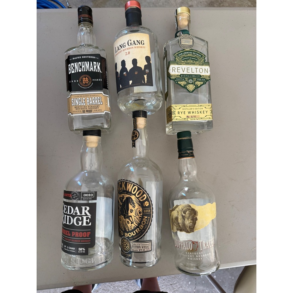 Lot of 6 Empty Bourbon Whiskey Bottles Buffalo Trace Blackwood Cedar Ridge Craft - Picture 1 of 5